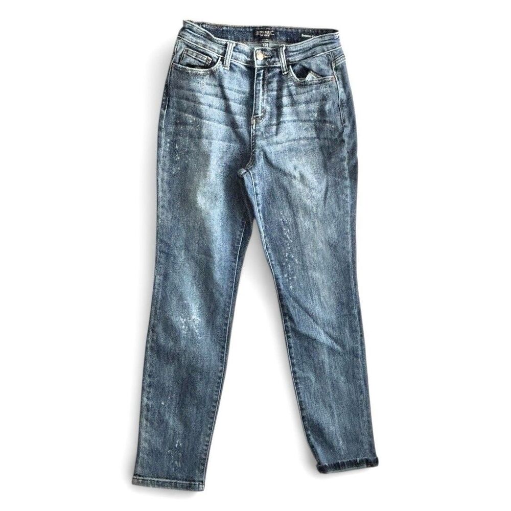 JUDY BLUE Blue Boyfriend Fit Skinny Jeans High Rise Distressed - Picture 2 of 11